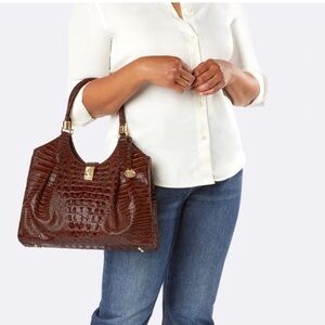 BRAHMIN Brown Pecan Leather Elisa
Melbourne Satchel Purse Bag |
